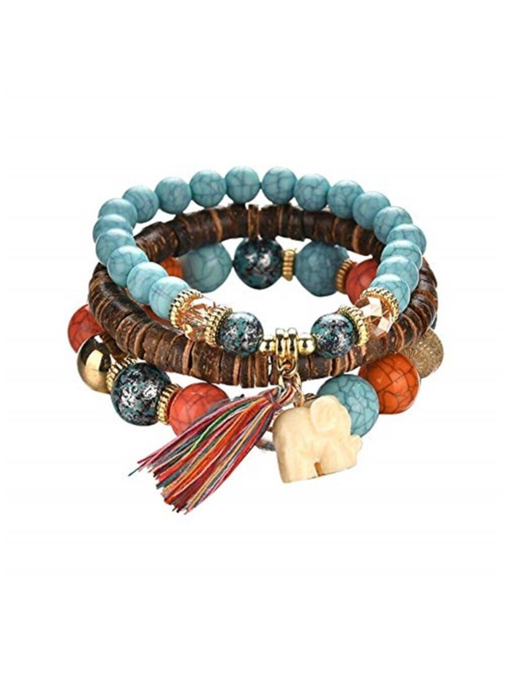 Boho Tassel Multilayer Wood Beaded Bracelets